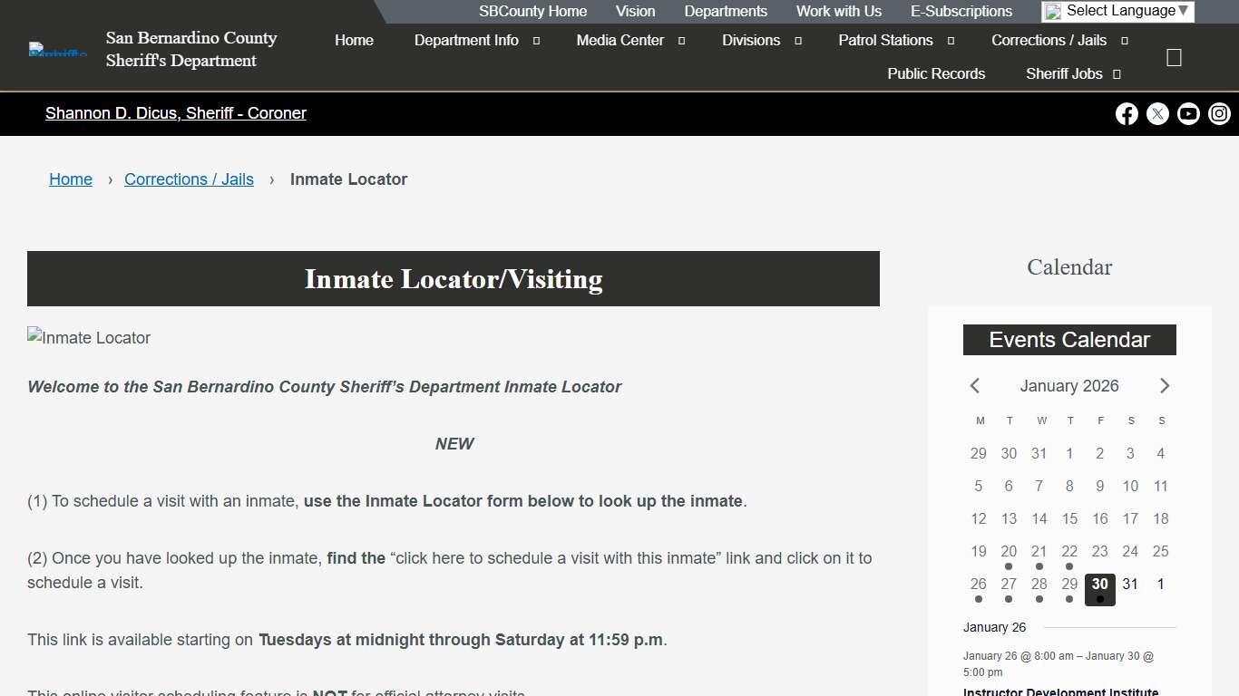 Inmate Locator – San Bernardino County Sheriff's Department